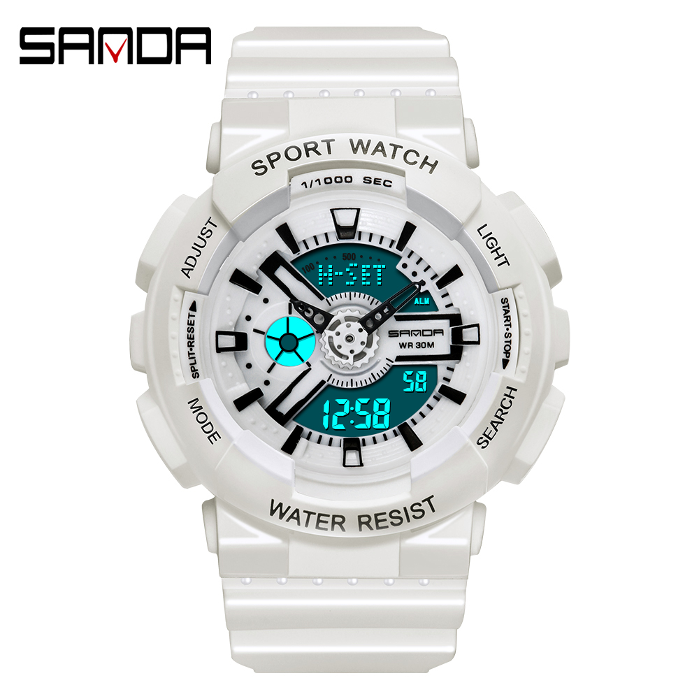 Chronograph Sport Watch - Sanda-Montre numérique blanche de sport en