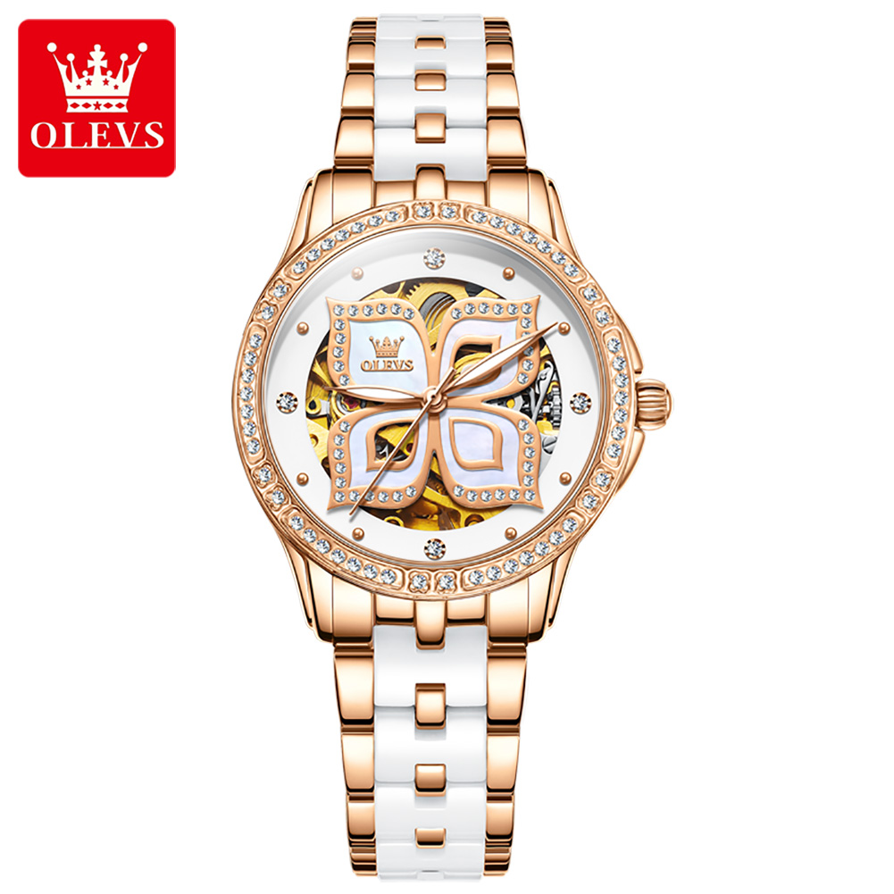 Skeleton Mechanical Watch - Montre automatique OLEVS pour femmes, bracelet