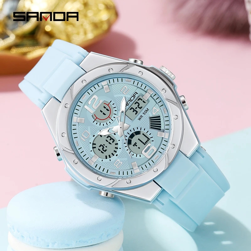 Chronograph Sport Watch - Montre SANDA rose pour femme, analogique-numérique,
